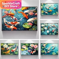 1pc frameless Pond Lotus Leaf and Koi Fish Diamond Painting Kit for Home Decor 5D DIY Full Drill Canvas Landscape Art Gift