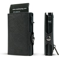 CASEKEY Slim Men Wallet Saffiano Genuine Leather Pop Up Credit Card Holder Billetera RFID Blocking Smart Wallet with Coin Purse