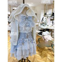 Japanese Style Liz Lace Bow Knitted Shirt Embroidered Color Block Ribbon Sweater Top High Waist Slim Sweet Pleated Skirt Set