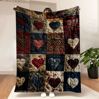 Ultra-Soft Flannel Heart-Print Blanket - Lightweight and portable for year-round travel, camping, or office use. Patchwork quilt