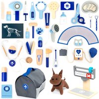 Doctor Kit for Kids, Wooden Pretend Play 37 Pcs Pet Care Play Set Doctor Playset for Toddlers, Montessori Toys Dentist Kit for 3