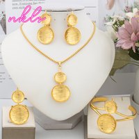 Luxury Gold Color Jewelry Sets for Women Dubai African Fashion Round Design Bangle Earrings Necklace Ring Set Wedding Party Gift