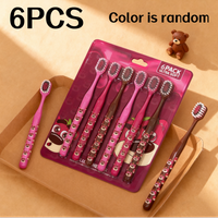 6-Piece Cherry Bear Mountain-Shaped Raised Bristle Adult Soft Bristle Toothbrush Set for Home Use, Manual Toothbrush That Doesn'T Shed Bristles, Travel Size, Gum Protection, Cute Soft Bristle