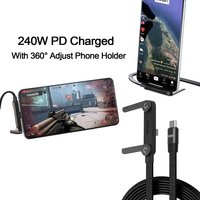 Foldable Mobile Phone Holder 2-IN-1 Type-C Cable 240W Fast Charging Data Cable Multifunction Phone Charge Bracket Dual PD cable