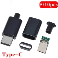 5pcs 10Pcs TYPE C USB 3.1 24 Pin Male Plug Welding Connector Adapter with Housing Charging Plugs Data Cable Accessories Repair
