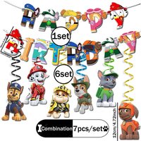 Paw Patrol Themed Spiral Swirl Banner Combination Cartoon Cute Anime for Home Room Children Happy Birthday Party Decoration
