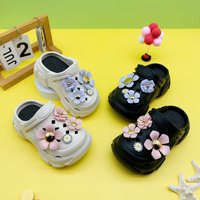 New Fashionable Versatile Cartoon Pink and Purple Flower Clogs with Soft Soles, Non-Slip Closed-Toe Sandals for Boys and Girls, Model 606