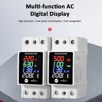 Digital Energy Meter Din Rail Electricity Usage Monitor AC30-400V Voltmeter Ammeter Watt Kwh Frequency Power Meter