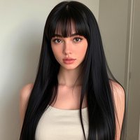26-inch black synthetic wig with long straight hair - Halloween cosplay role-play daily wig - high-temperature hair accessory