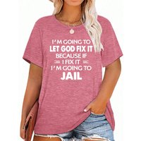 Large size women's slogan printed round neck loose short sleeved casual T-shirt, suitable for daily commuting and shopping