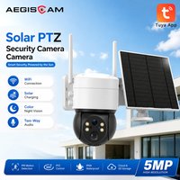 5MP WLAN Solar-PTZ-Kamera für den Außenbereich, drahtlose Sicherheitskamera, Tuya-App, PIR-Bewegungserkennung, Farbnachtsicht, Zwei-Wege-Sprechfunktion, 355° ° Herr 90 ° Neigbare IP66 wetterfeste