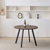 Modern Minimalist 100Cm Round Dining Table - Dark Walnut Top, Black Metal Legs, Compact for Small Spaces, Breakfast Nook, Lounge