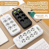 EU Plug AC Outlet Multitap Power Strip 2m Extension Cord Electrical Socket Smart USB Home Office Surge Protector Network Filter