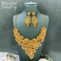 Italian Hollow Luxury Original 18K Gold Plated Jewelry Set Chunky Necklace Drop Earrings for Women Party Bridal Wedding Gifts