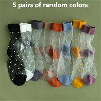 5 pairs (10PCS) breathable dotted nylon women's socks, candy-colored summer socks with fashionable dot decorations