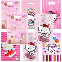 10/30/50pcs Cute Hello Kitty Theme Party Plastic Goodie Bags Loot bags Candy Gift Bags For Wedding Birthday Party Decoration