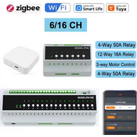 Tuya Smart WiFi Zigbee 6/16CH Relay Switch Module 110V-240V 50A On Off Control Module SAAS Dry Node Weak Current Power Module