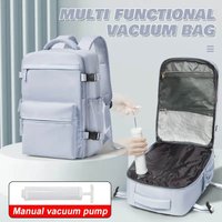 Travel Backpack with Vacuum Compression (with pump) - Portable Backpack, Gray White and Brown, Classic Version Travel Backpack
