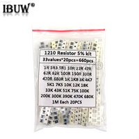 1210 SMD Resistor Kit Assorted Kit 1ohm-1M ohm hjxrhgal 5% 33valuesX 20PCS=660PCS DIY Kit