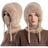 AliExpress Winter Cycling Balaclava for Women 3-in-1 Fleece Lined Hood with Windproof Face Cover Warm Knit Hat for Outdoor Sports