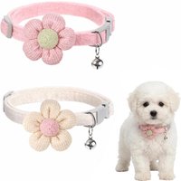 2 Pack Small Floral Dog Collar with Bell, Puppy Collar with Bell and Flower Adjustable Dog Collars Soft Safety Pet Collars
