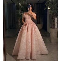 Off Shoulder Blush Pink Evening Dresses Luxurious Lace Ball Gown Prom Gowns Glitter Beads Women Customized Bridal Wedding Gowns