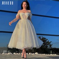 JEHETH Elegant Off Shoulder Glitter Tulle Prom Party Dress Sweetheart A Line vestidos de graduación Ankle Length Customized