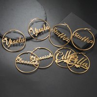 Sipuris Stainless Steel Personalized Customize Name Hoop Earrings Jewelry For Women Girls Circle Earring Fashion 30-60 MM