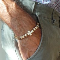cross Turquoise Coconut Bead Bracelet, Turquoise or Hematite, Mens Bracelet Mens Gift Mens Beaded Bracelet