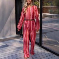 Women's Autumn Fashion Colorful Crochet Knitted Suit Casual Round Neck Long-sleeved Short Top Loose Wide-leg Pants Two-piece Set