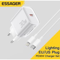 Essager Mini 30W Type C Charger Set For iPhone 16 15 Xiaomi PD 20W Lightning Cable Travel Chargers For iPhone 14 13 12 iPad Pro