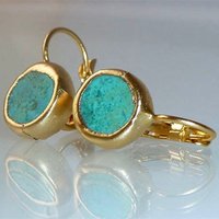 Fonect Fashion 18k Gold Plated Turquoise Unique Gift Earrings for Women Ladies Casual Simple Framed Stone Drop Earrings