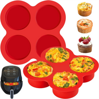 Silicone Egg Mold Air Fryer Egg Pan Reusable 4-Cavity Muffin Cake Baking Mould Kitchen Cooking Accessories