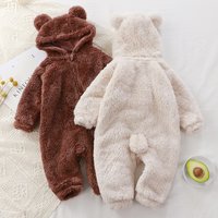 2025 Winter Baby Clothes Cute Cartoon Bear Baby Rompers Pajamas Infant Boy Girls Fleece Hooded Zipper Jumpsuit 0-36 Months