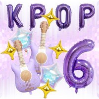 13pcs Purple Music Birthday Party Decor Guitar K-Pop Letter Foil Balloons 32-Inch Number 0-9 Balloon Music-Themed Party Supplies