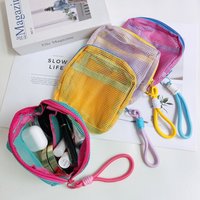 Dopamine Mesh Cosmetic Bag Tofu Bag Travel Portable Charging Cable Key Pouch Card Lipstick Toiletries Mini Mesh Storage Bag