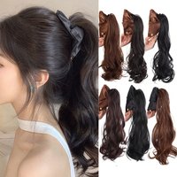 Synthetic 18inch wave ponytail with Coffee colored black satin Triangular gripper long elegant wave ponytail extenstions for Wom