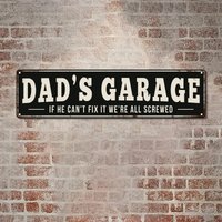 2D Flat, Vintage Metal "Dad's Garage" Humorous Quote Sign, 2D Flat Design - 10.16x40.64 cm Durable Waterproof Wall Decor, Suitab