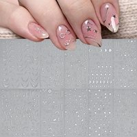 3D Silver Geometric Star Moon Constellation Nail Art Stickers Sipmle French Lines Star Nail Art Decal DIY Spring Summer Manicure