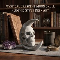 Retro Crescent Moon Skull Figurine Gothic Style Desk Ornament Mystical Skull Moon Meditation Statue Home Office Altar Decor Gift