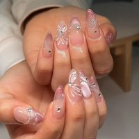 3D fake nails for women girls glossy shimmer cat eyes with flowers rhinestones design full cover almond tips press on nails art