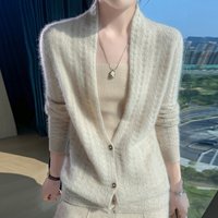 Scarf Collar Women Cardigan Tops Autumn Winter New Chic 100% Merino Wool Sweater Graceful Woman Wool Sweater Elegant Soft Blouse