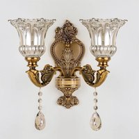 European Retro Crystal Glass Walls Light Double Headed Living Room Bedroom Bedside Lamp Corridor Aisle Mirror Front Wall Lamp