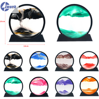 New!1Pcs 3D Hourglass Quicksand Moving Sand Art Pictures Round Glass Deep Sea Sandscape Craft Flowing Painting for Office Home