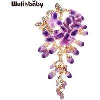 Wuli&baby Beautiful Wisteria Flower Brooches For Women Unisex Purple Enamel Lilac Flowers Plants Party Office Brooch Pins Gifts