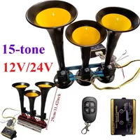 LED 125DB Air Horn 12/24V 15-tone 3-Tube Modification Truck Train Trailer Loud Electric Horn Solenoid Valve Loud Speaker Siren