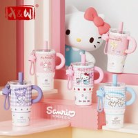 X&W 580ml Insulated Cup HelloKitty with Handle Stainless Steel Straw Insulated Cup Portable Sports Outdoor Travel Water Bottle