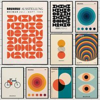 AliExpress NONE Abstract Orange Bauhaus Geometric Poster Pop Art Sunrise & Bicycle Wall Art Prints for Modern Living Room Dormitory Home Decor