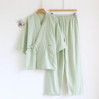 2026 New Spring/Summer Women's Japanese Kimono Set 100% Cotton Gauze Loose Home Clothes Sleepwear Two Piece Set Pajama Women