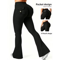 Pocketed Flared Skinny Sports Pants Peach Butt Lift Wide Leg Yoga Leggings Slim Leg Shaping Workout Bottoms For Pilates Running